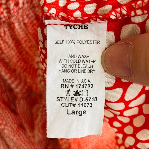 fab'rik Women's coral red print spaghetti strap tiered ruffle mini dress , Sz L - Picture 10 of 16